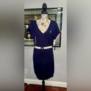 U.S. Polo Assn. Navy Dress with Gold and White Belt knitwear